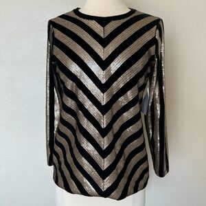 INC International Concepts Velvet Sequined Chevron Top Black and Gold